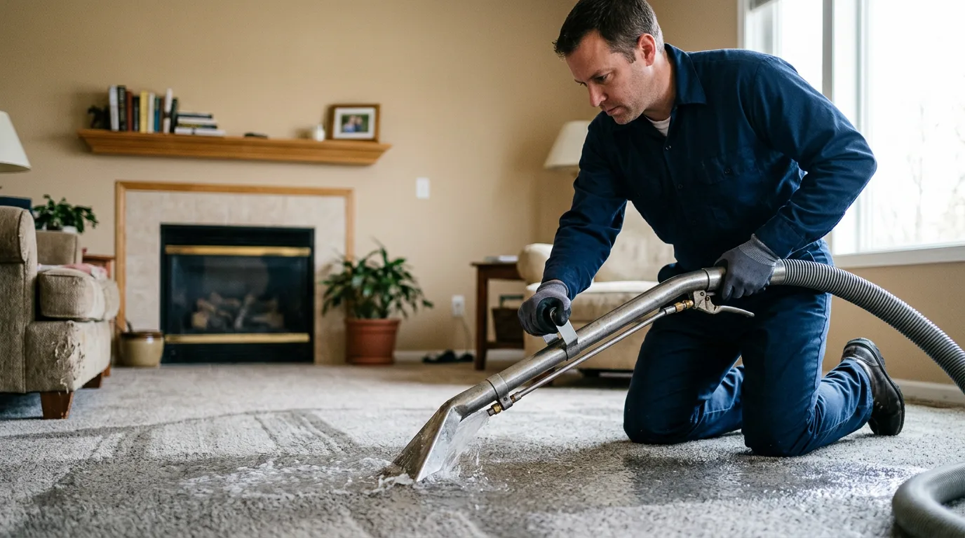 Water damage restoration technician working near West Dennis, MA